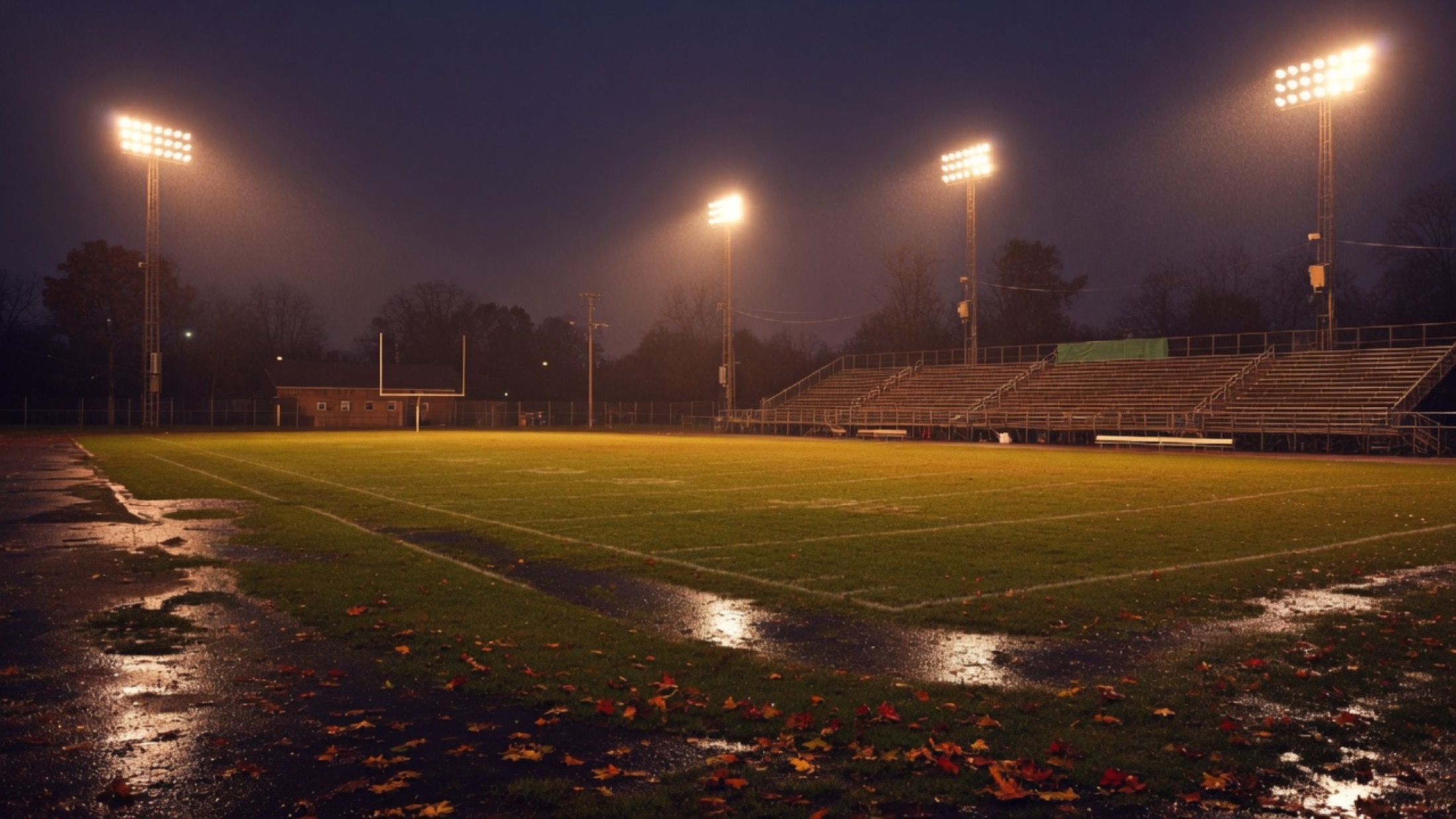 Empty night field under stadium lights. No venue is named yet.